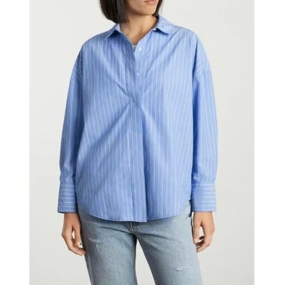 Everlane Blue & White Striped Relaxed Fit Button-Down Shirt XS - Picture 1 of 14
